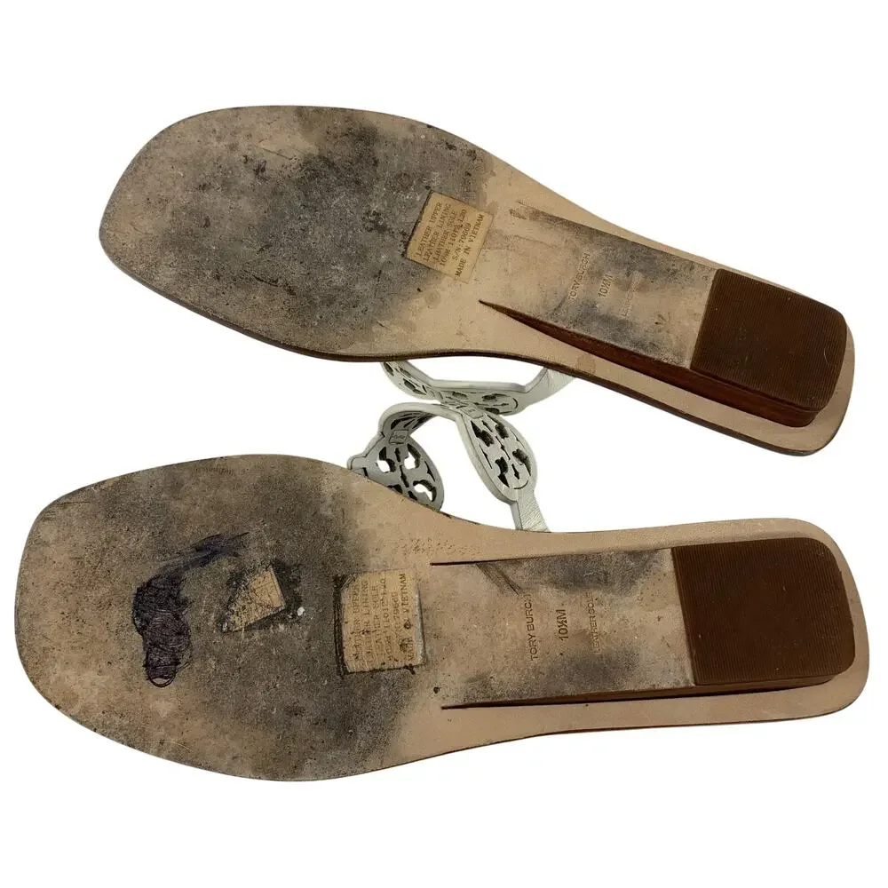 Tory Burch Tiny Miller Thong Wedge Sandals Womens Size 10.5 White Leather